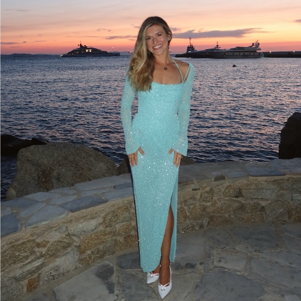 Oh Polly Aqua Sequin Maxi Dress - US 4